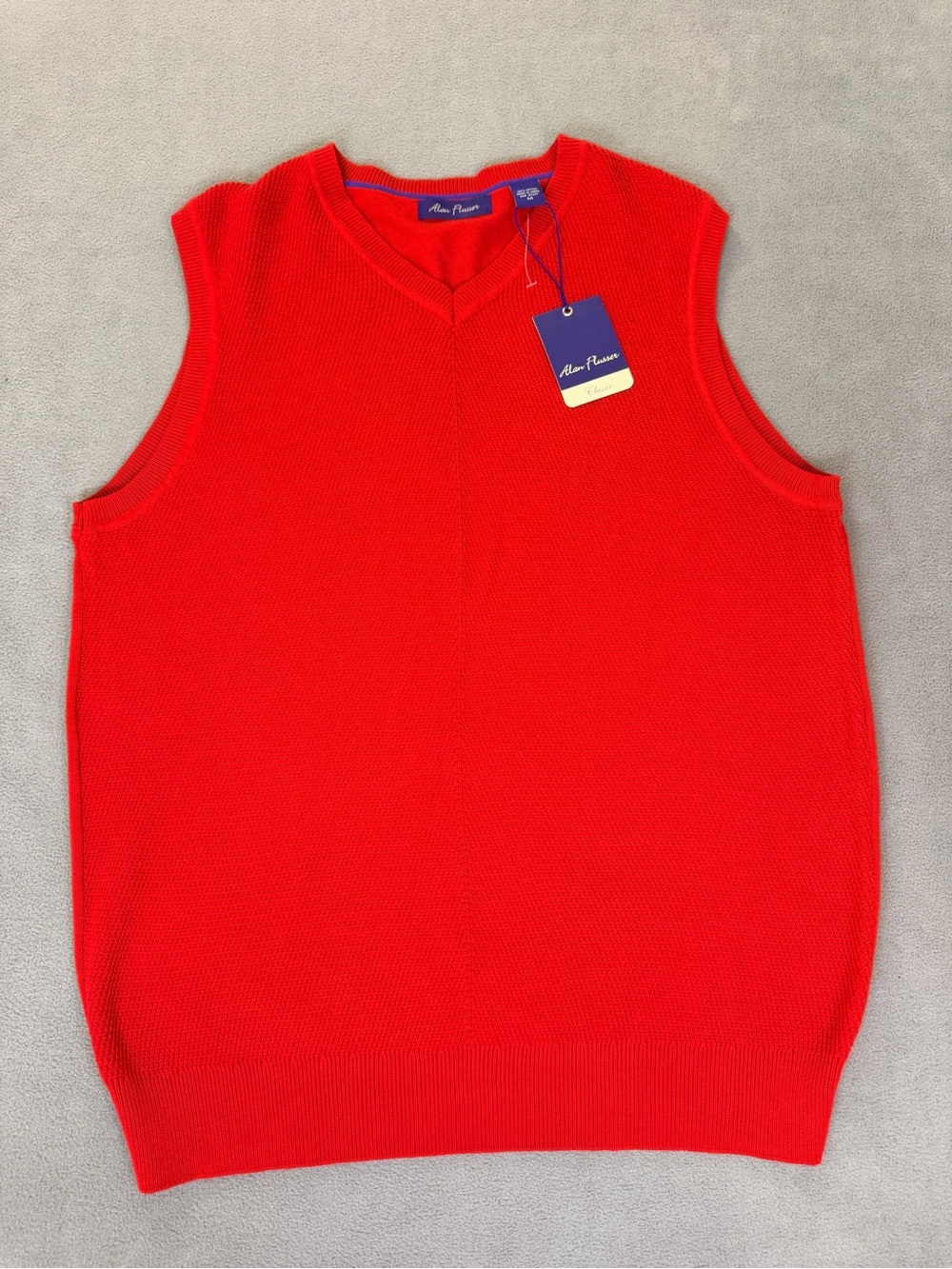 Alan Flusser Men's Red V‑Neck Knit Sweater Vest- Medium-Classic/Preppy-NWT